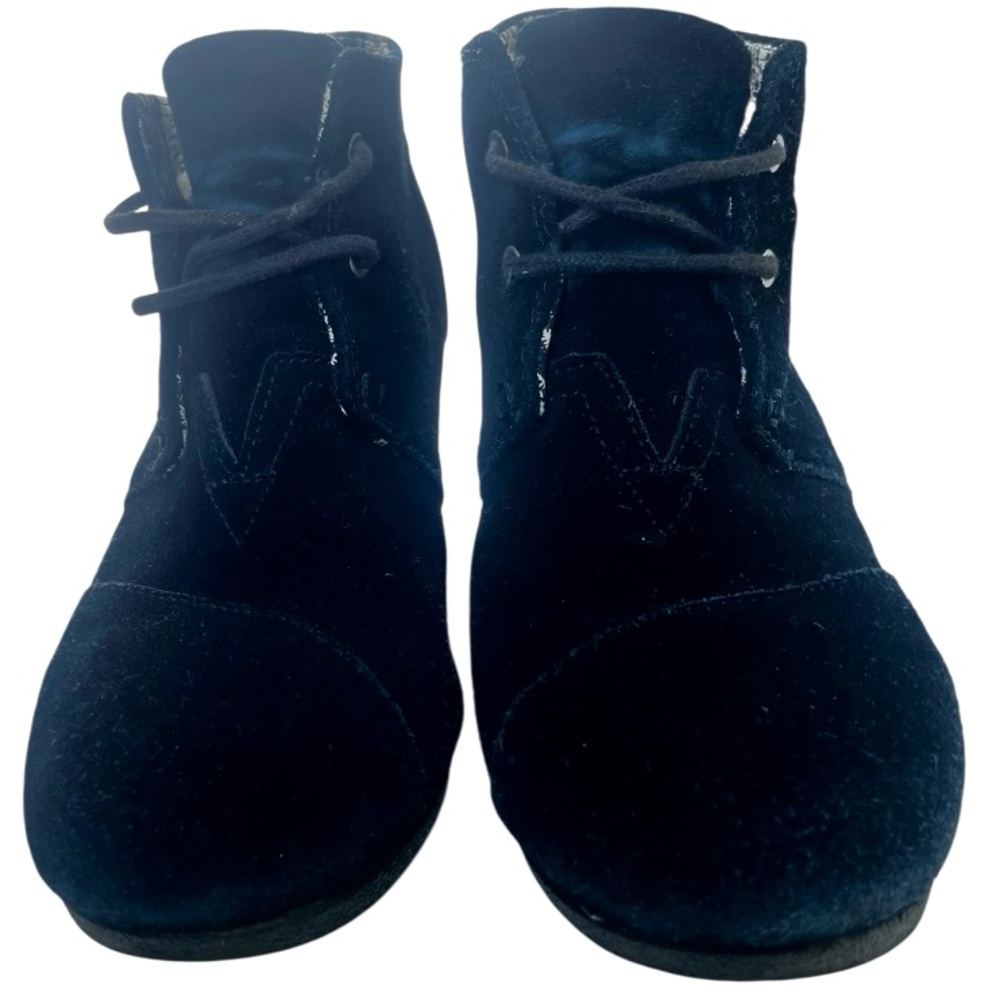 Toms Black Suede Wedge Heeled Boots.